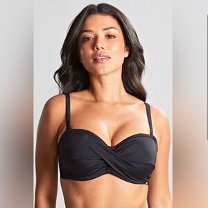 Panache Anya Riva Twist Bandeau Bikini Swim Top Black 38 DD